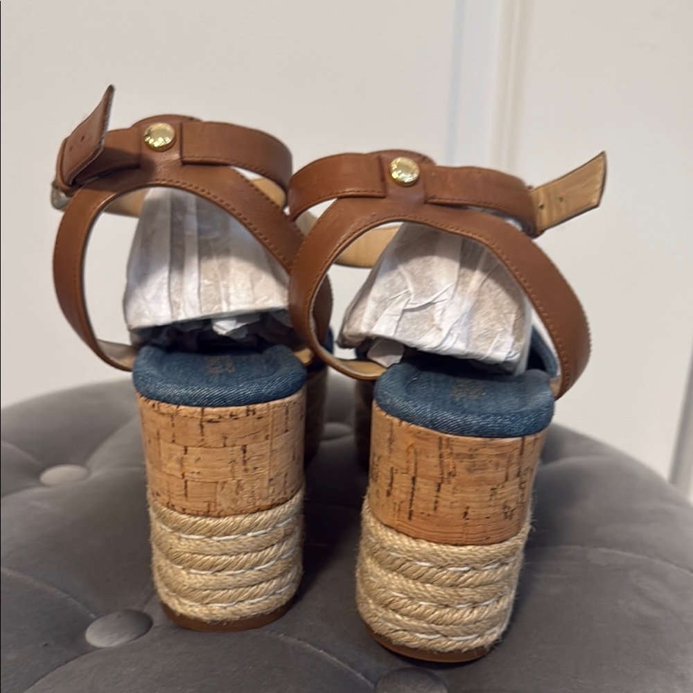 Michael Kors Blue and Tan Espadrille Wedges - Picture 3 of 7